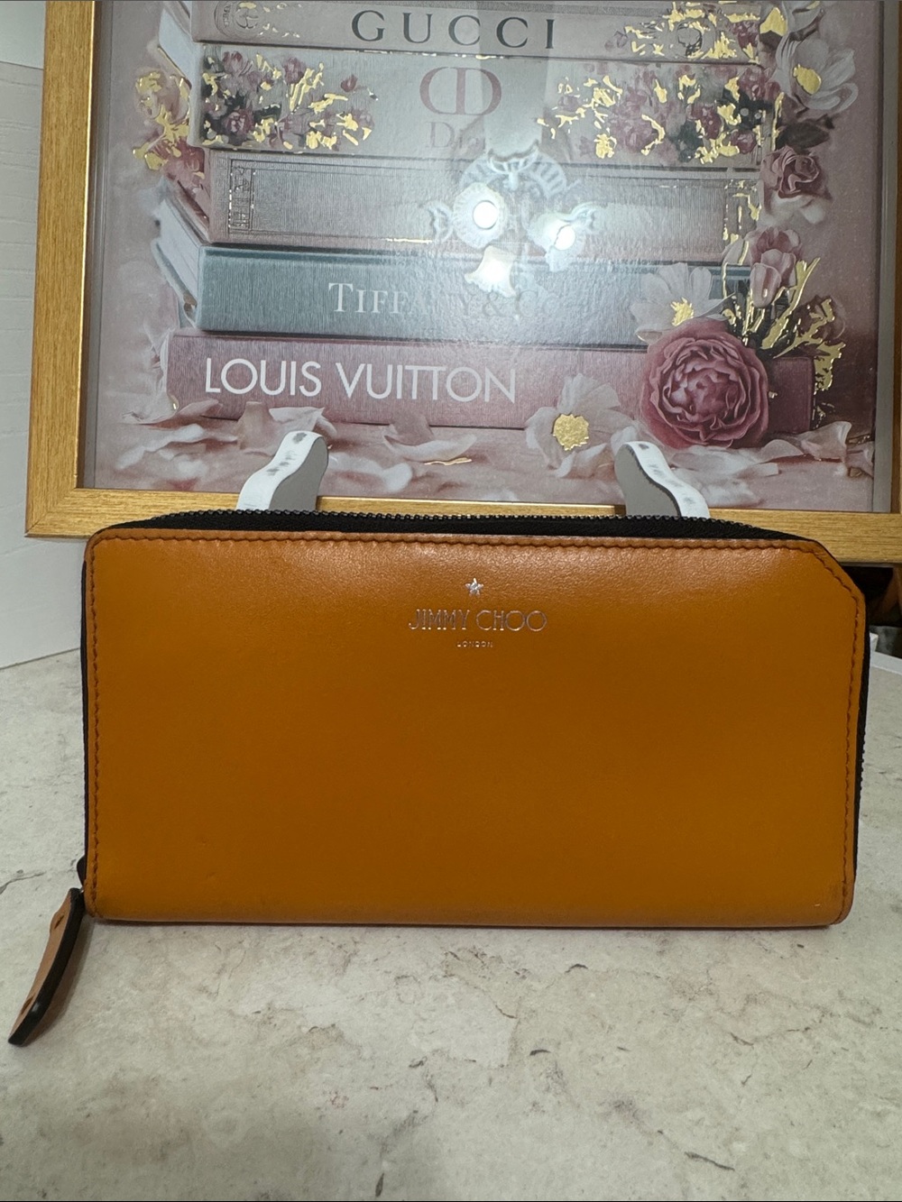 Jimmy Choo Burnt Orange Zip-Around Leather Wallet